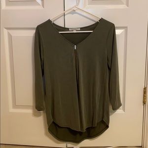 Green shirt with cropped sleeves